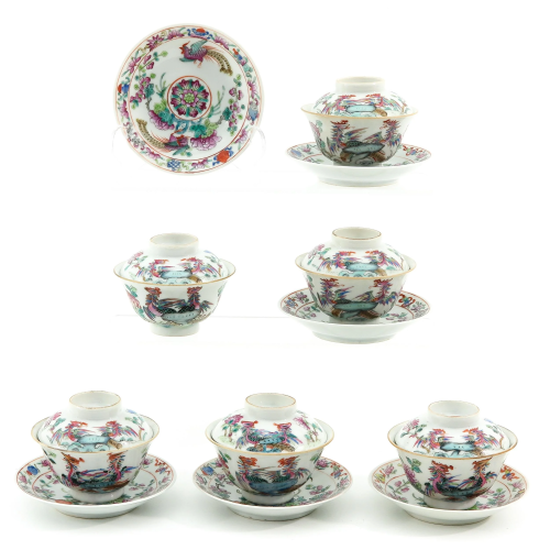 A Collection of 6 Covered Cups and Saucers