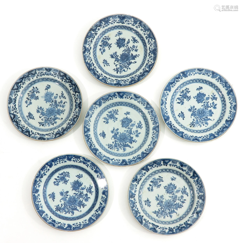 A Series of 6 Blue and White Plates