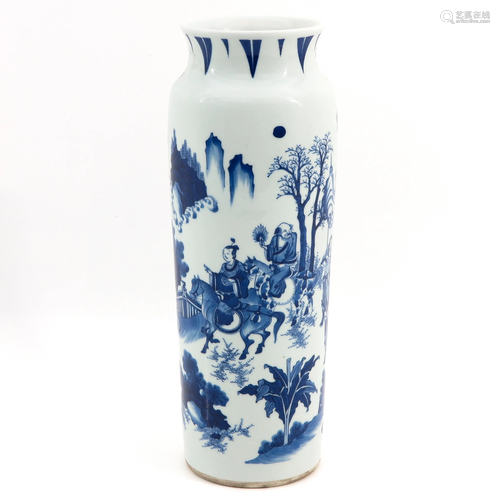 A Blue and White Roll Wagon Vase