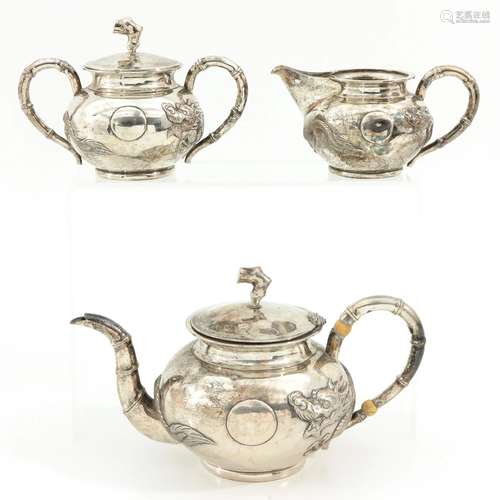 A 3 Piece Chinese Silver Tea Service