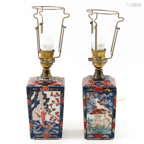 A Pair of Square Imari Lamps