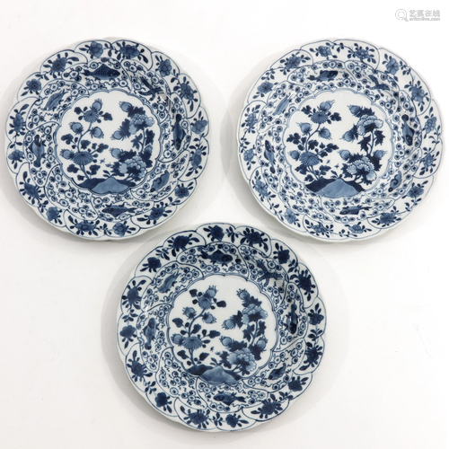 A Series of 3 Blue and White Plates