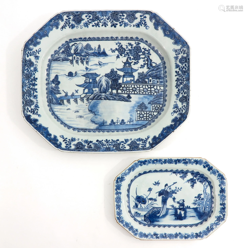 Two Blue and White Platters