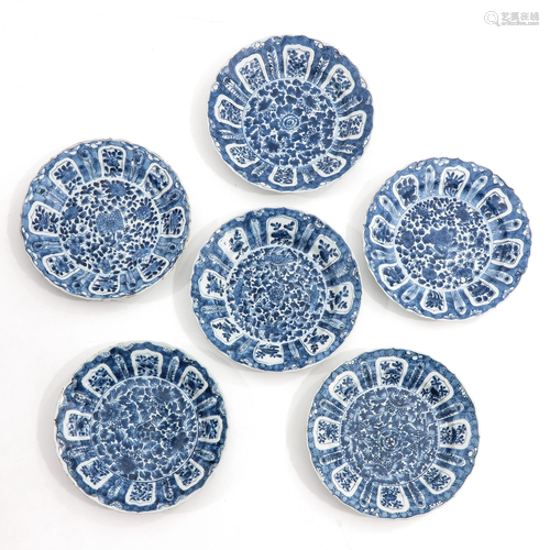 A Series of 6 Blue and White Plates