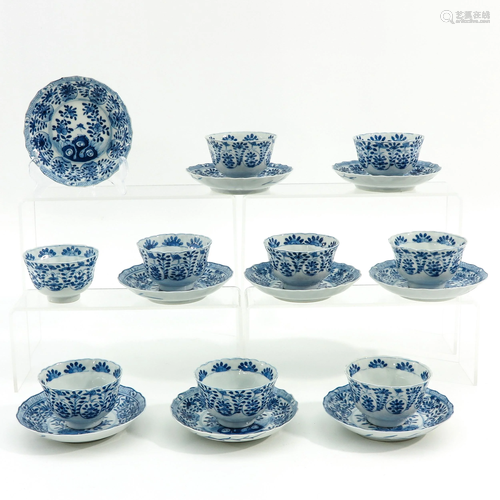 A Set of 9 Cups and Saucers