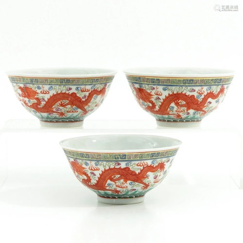 A Set of 3 Polychrome Decor Cups