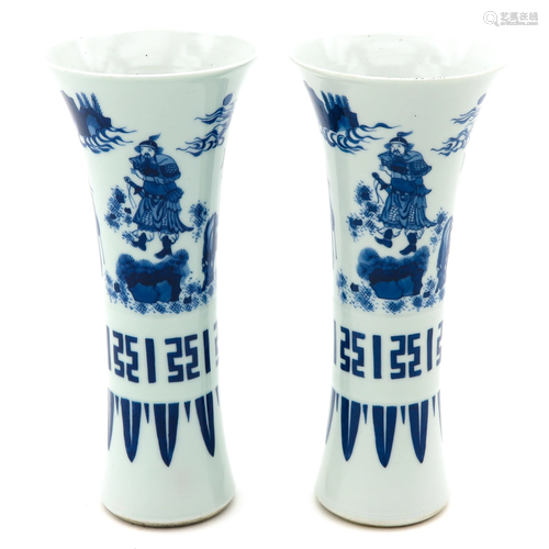 A Pair of Blue and White Bottle Vases