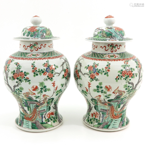 A Pair of Famille Verte Helmet Jars