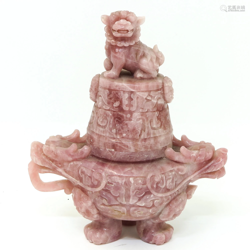 A Large Rose Quartz Censer and Cover