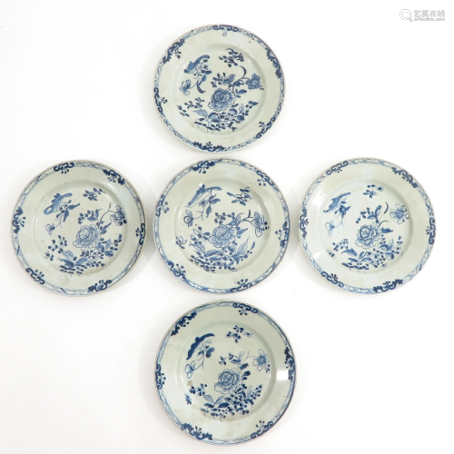 A Series of 5 Blue and White Plates