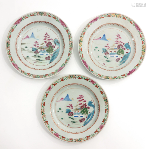 A Series of 3 Famille Rose Plates