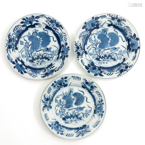 A Series of 3 Blue and White Plates