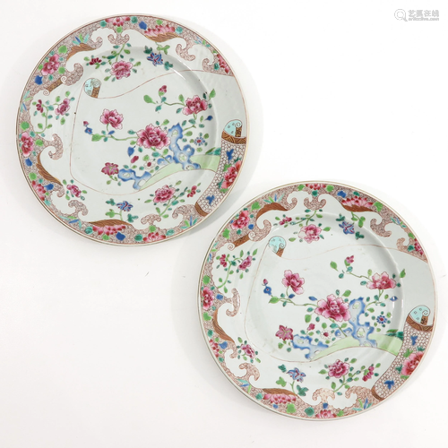 A Pair of Famille Rose Scroll Plates