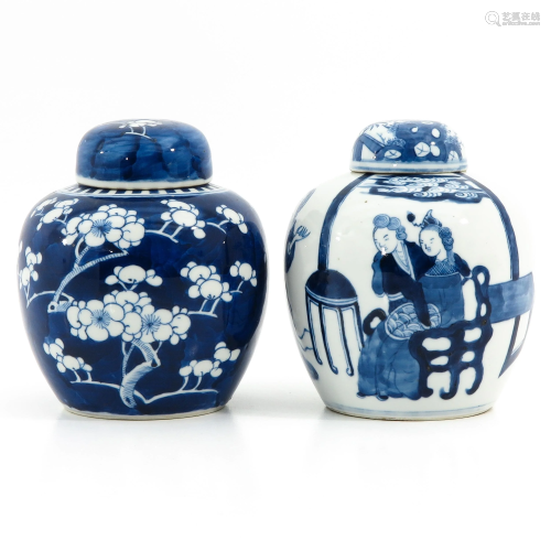 Two Blue and White Ginger Jars