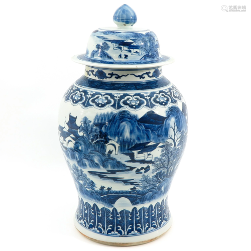 A Large Blue and White Jar and Cover