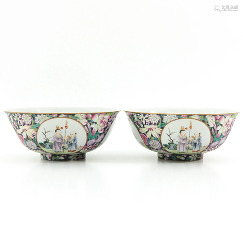 A Pair of Famille Noire Bowls