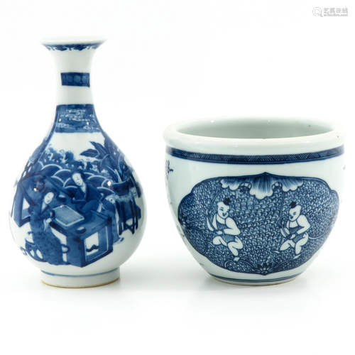 A Blue and White Pot and Vase