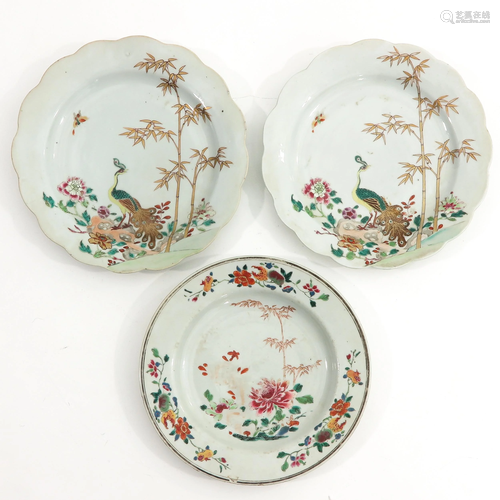 Three Famille Rose Plates