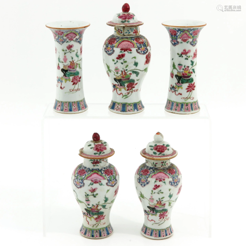 A 5 Piece Famille Rose Garniture Set