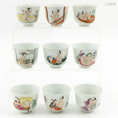 A Collection of 9 Famille Rose Cups