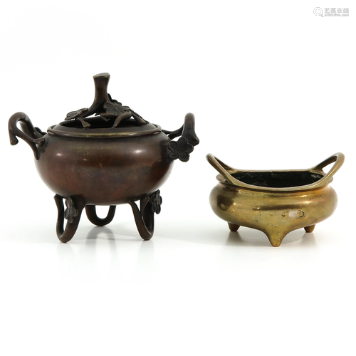 Two Bronze Chinese Censers