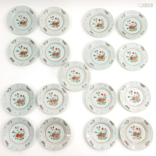 A Series of 17 Famille Rose Plates