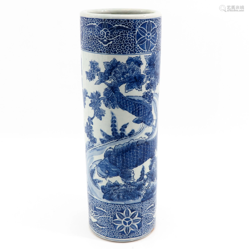 A Blue and White Umbrella Stand