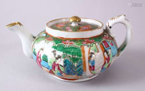 A 19TH CENTURY CHINESE CANTON FAMILLE ROSE PORCELAIN TEAPOT AND COVER, decorated with birds,