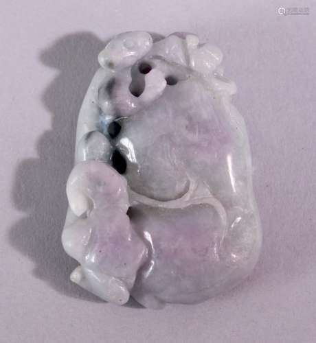 A CHINESE CARVED AND PIERCED JADITE / HARDSTONE AMULET, in the form of a guord and animal, 5cm x 3.