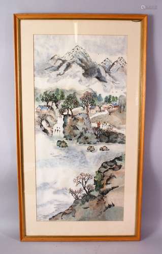 A CHINESE FRAMED PAINTING OF A NATIVE LANDSCAPE SCENE, depicting a native waterside landscape scenes