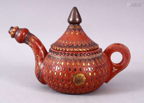 A 19TH CENTURY TURKISH TOPHANE POTTERY COFFEE POT, with carved droplet motif decoration, and