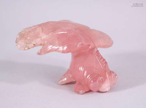 A CHINESE CARVED ROSE QUARTZ FIGURE OF A GOLD FISH, 10cm wide