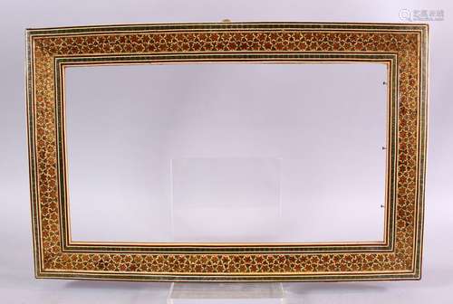 A 19TH CENTURY VIZAGAPATAM PERISAN INLAID FRAME, 45cm x 29cm .