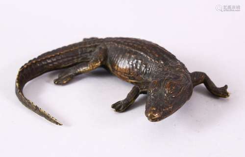 A CAST BRONZE NILE CROCODILE, 16cm wide.