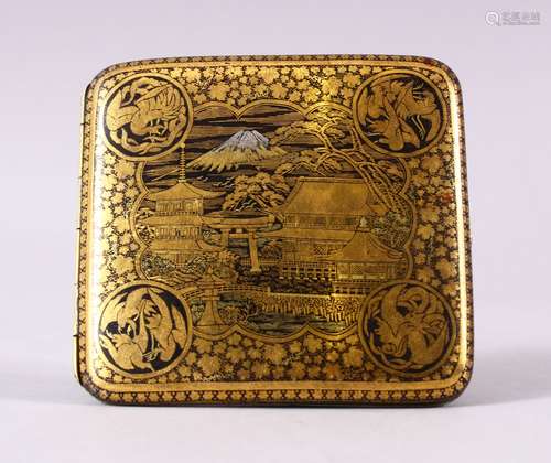 A JAPANESE MEIJI PERIOD KOMAI IRON & MIXED METAL DAMASCENE CIGARETTE CASE, the case finely inlaid