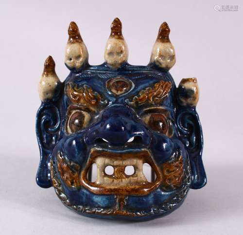 A JAPANESE MEIJI PERIOD HIRADO POTTERY MASK OF A DEMON / DEVIL, possibly hirado, the mask of the