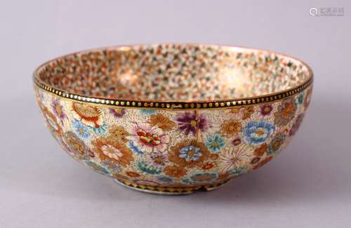 A JAPANESE MEIJI PERIOD SATSUMA BOWL, the exterior decorated in millifluer and the interior of a