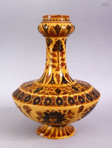 AN ISLAMIC POTTERY VASE, with bands of floral decoration, 25cm high.