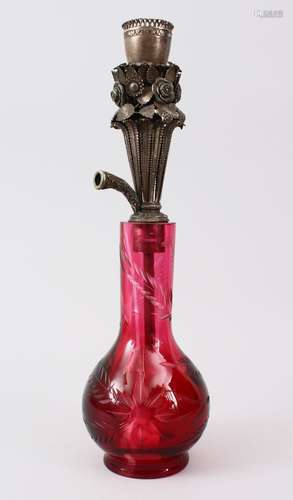 A 19TH CENTURY BOHEMIAN GLASS HUQQA BASE FOR THE ISLAMIC MARKET, including a large signed silver