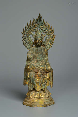 Chinese Bronze Gold Gilded Buddha Statue