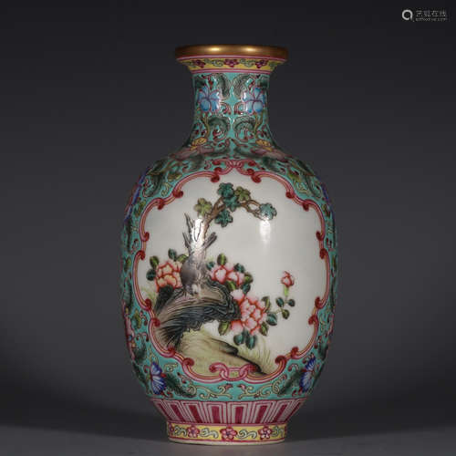 Chinese Enamel Hua Niaowen Wax Gourd Bottle