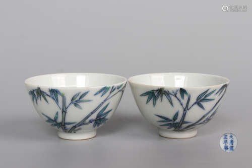 Chinese Pair Of Dou Cai Porcelain Bowls