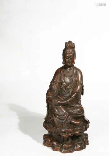 Chinese Agarwood Carved Guanyin Statue