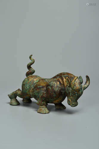 Chinese Bronze Gold Gilded Cattle Ornaments