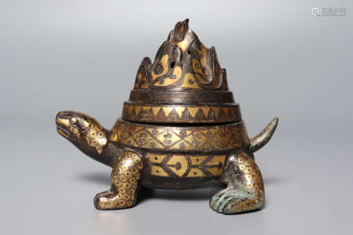 Chinese Bronze Gold Painted Incense Burner