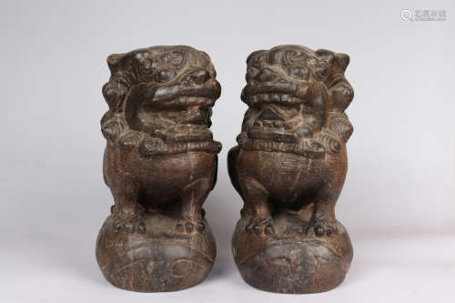 Chinese Pair Of Stone Carving Lions