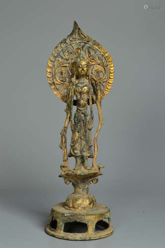 Chinese Bronze Gold Gilded Buddha Statue