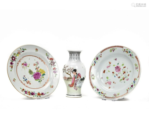THREE CHINESE FAMILE ROSE PORCELAIN VESSELS