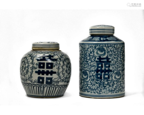 TWO CHINESE BLUE AND WHITE PORCELAIN JARS