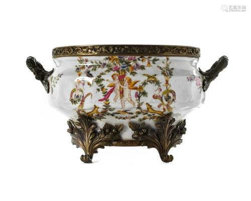 CHINESE PORCELAIN AND BRONZE BASIN